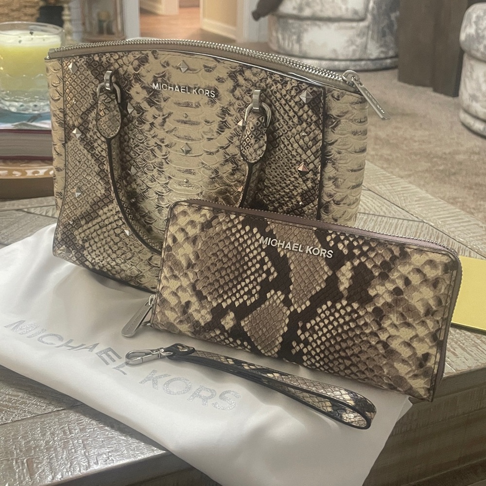 Michael Kors Ellis Studded Python Handbag NWT - image 9